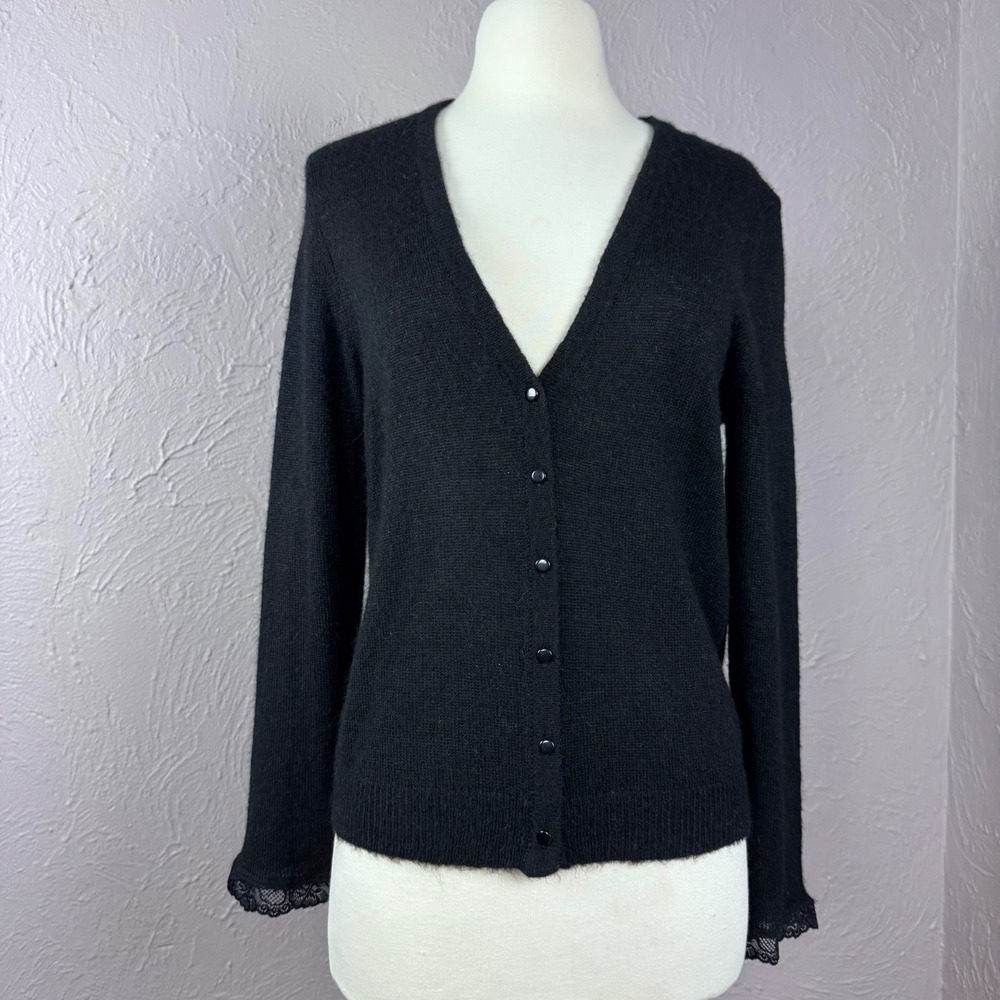J. Crew Mercantile Med black alpaca, blend button cardigan, lace cuffs goth